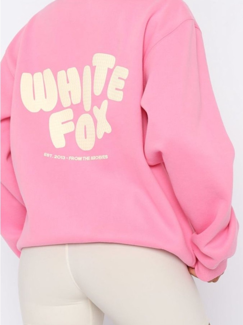 White Fox Boutique Pink Crewneck Sweatshirt with Cream Logo